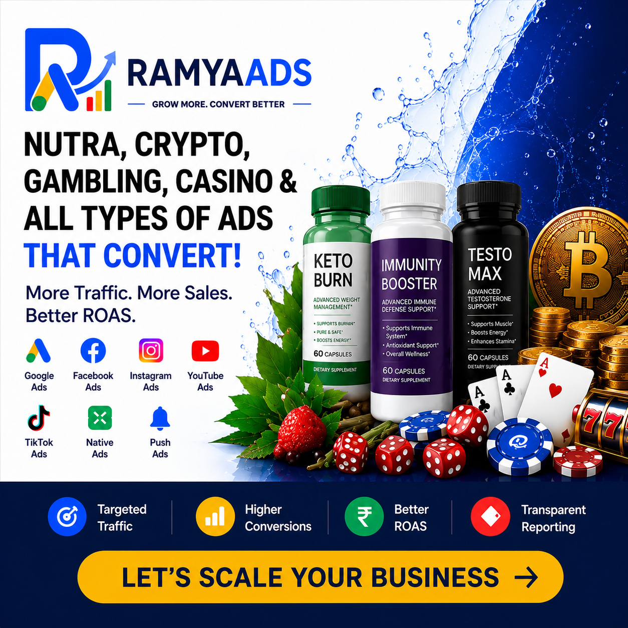 RamyaAds promotion for nutra, crypto, gambling, casino and all types of ads that convert